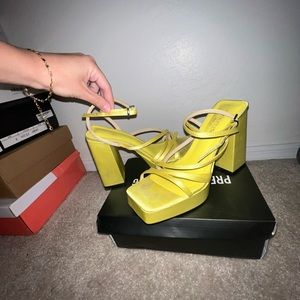 Yellow strappy platform heels